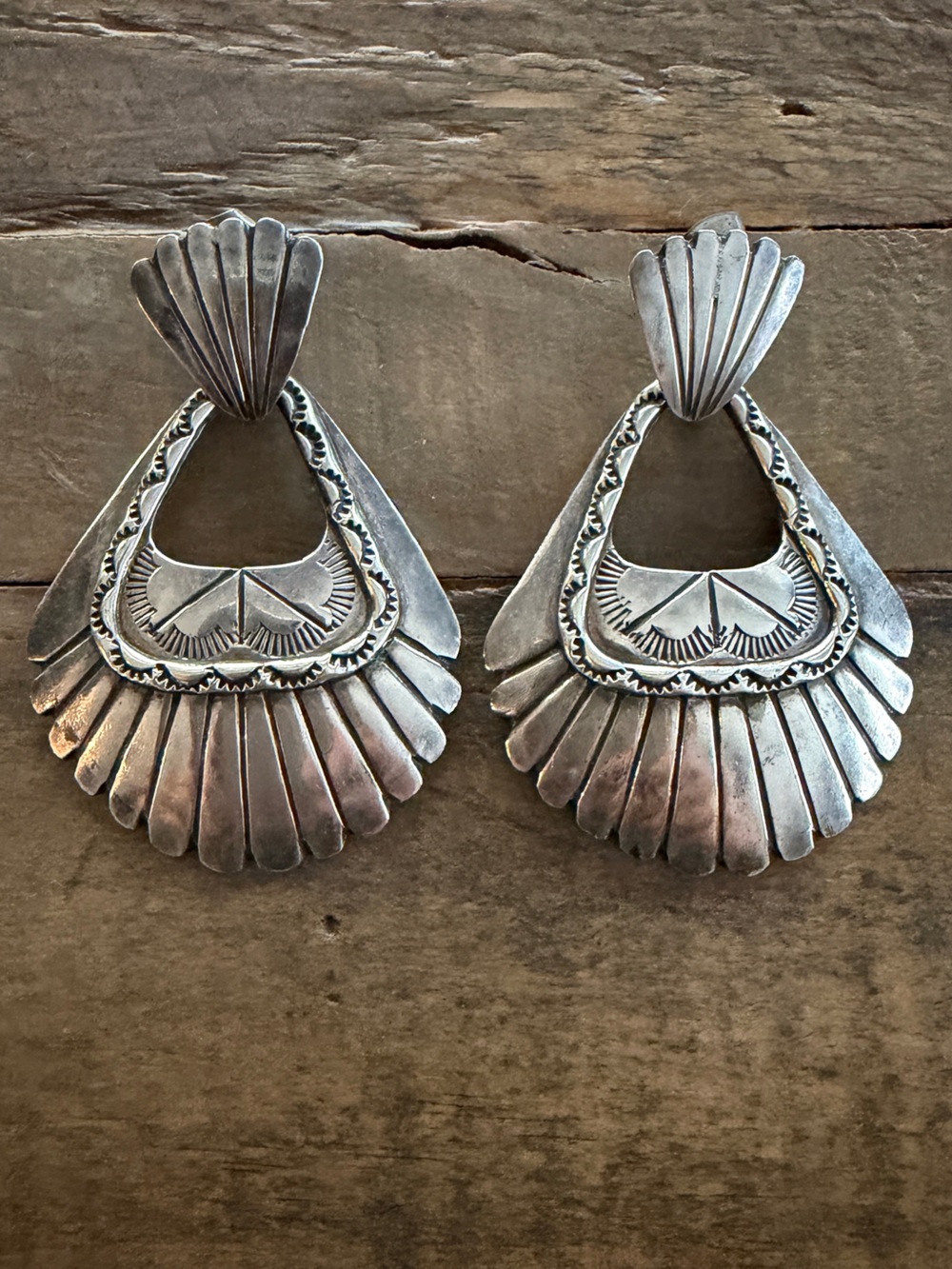 Vintage Southwestern Sterling Silver Concho Style Post Dangle Earrings